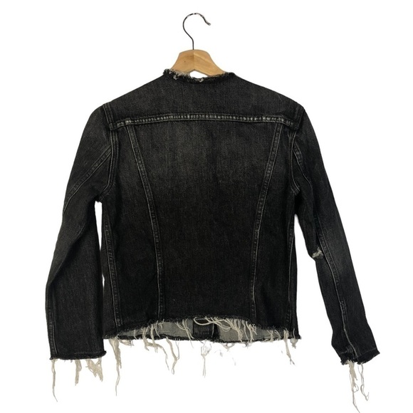 Frame Denim Gaven Black Distressed Rigid Hem Denim Jacket XS - Picture 3 of 6